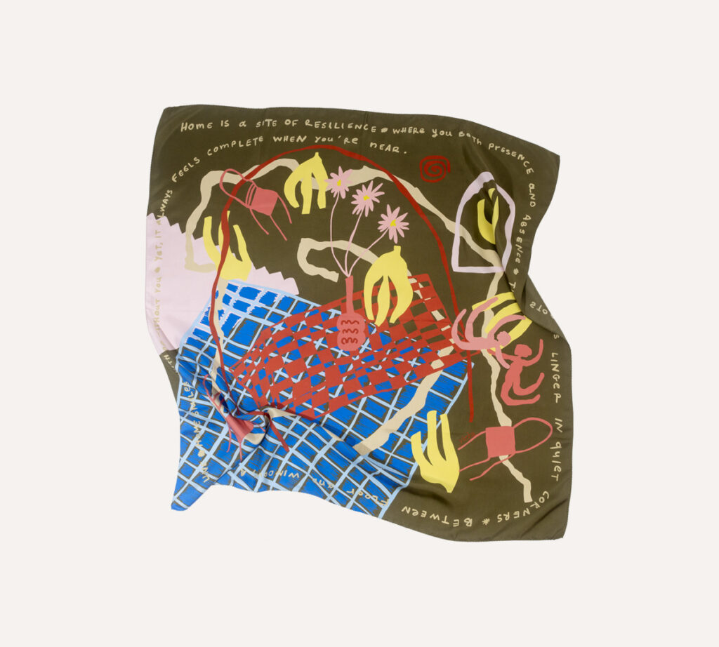 Kiku olive green silk scarf - Image 2